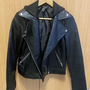 Faux Leather Hooded Jacket